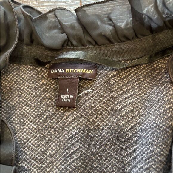 Dana Buchman Gray Striped Wool Blend Cardigan Hook closure with Fringe trim - Picture 2 of 6